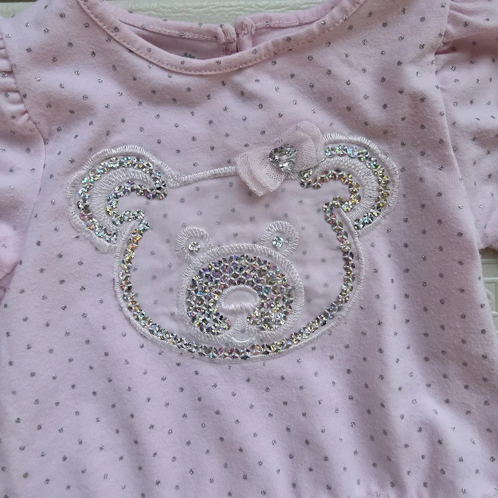Nannette Baby Pink Sparkle Bear Dress